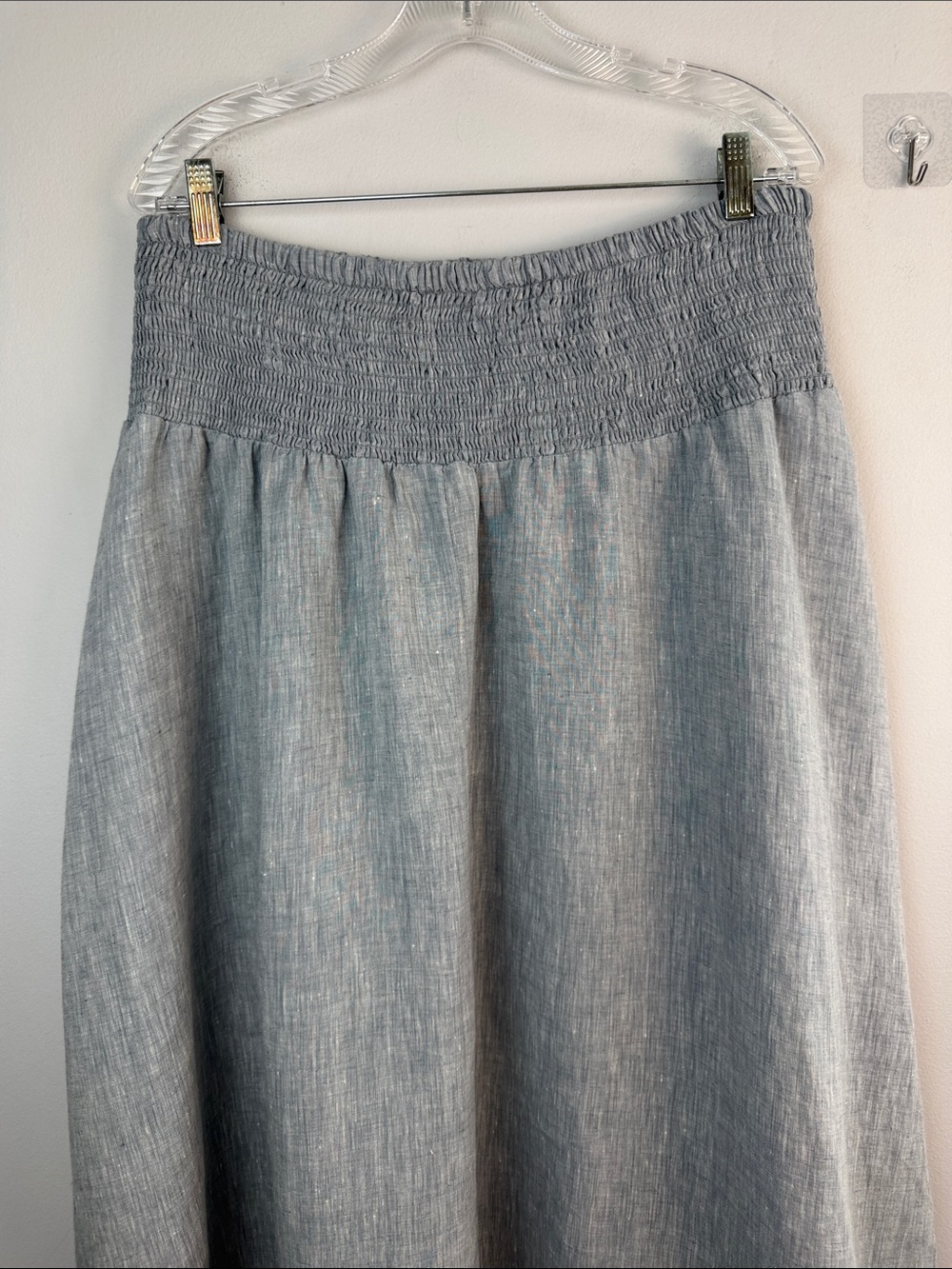 Eileen Fisher Organic Linen Smocked A-Line Skirt Handkerchief Hem Medium Pockets - Picture 12 of 16